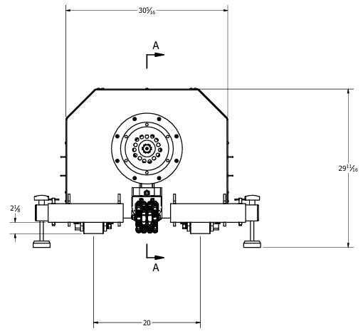 1200 Series POD Dynamometer - side view engineering drawing with dimensions