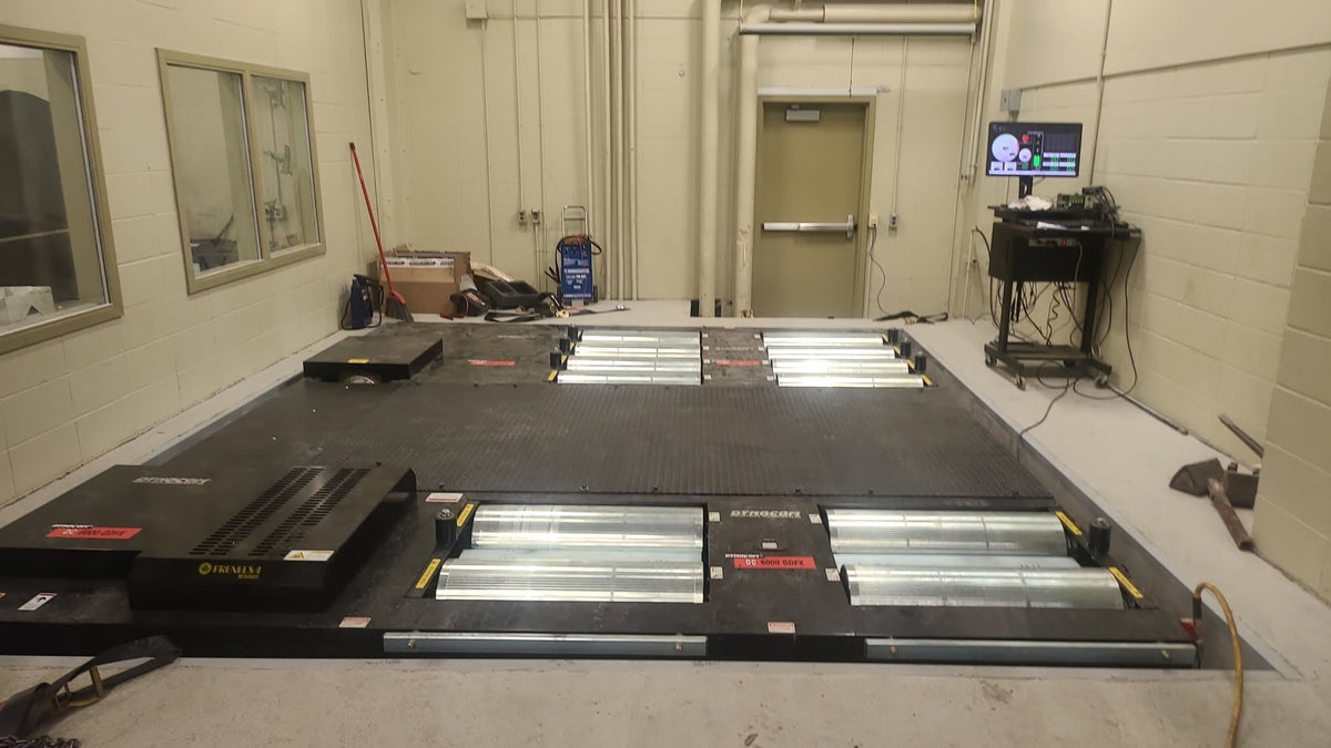 Dynocom AWD-5000GDX pit-mount AWD dynamometer installed in dyno room with Quantum software monitor